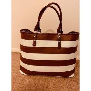 Large brown and white stripes tote
